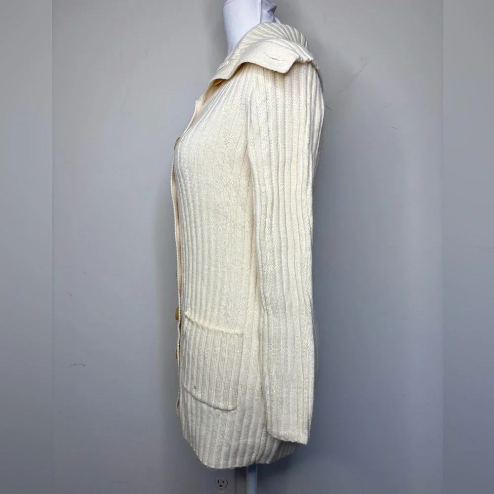 BN2 Banana Republic Crem Ribbed Cardigan / Dress Very Soft Italian Yarn Wool S‎